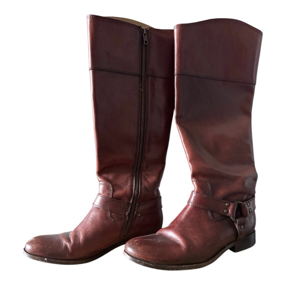 Frye Melissa Leather Riding Boots with Harness in color Cognac size 9B